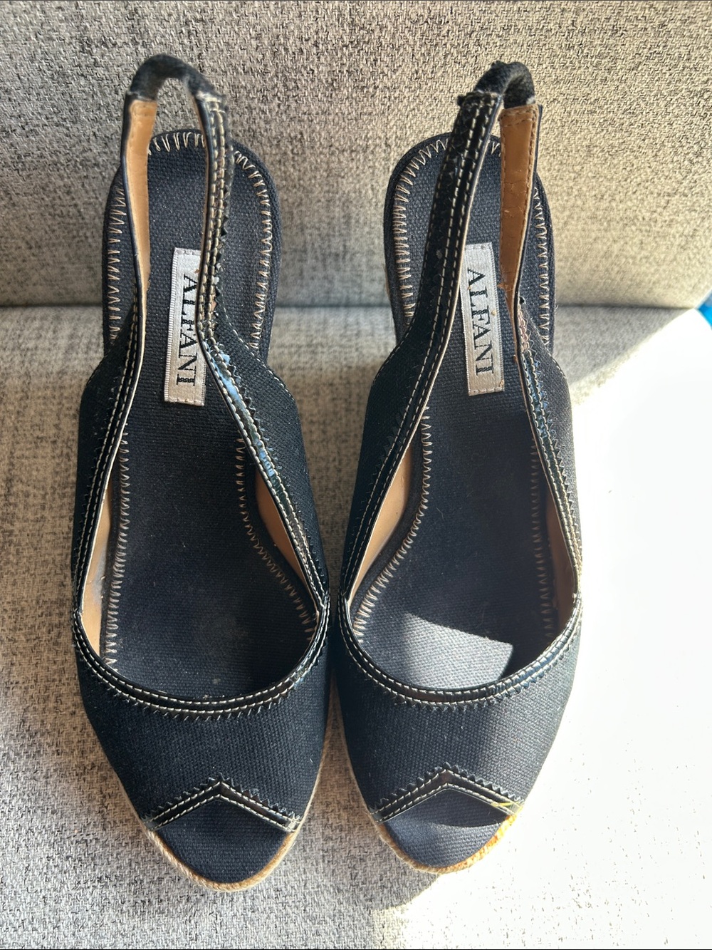 Alfani Black Peep-Toe Slingback Wedge Sandals